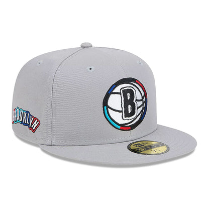 This is a Brooklyn Nets NBA City Edition Grey 59FIFTY Fitted Cap 1