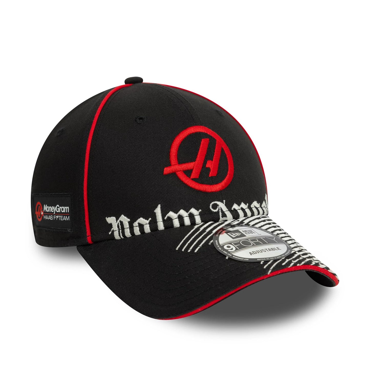 This is a Palm Angels x MoneyGram Haas F1 Team x New Era Black 9FORTY Adjustable Cap 3