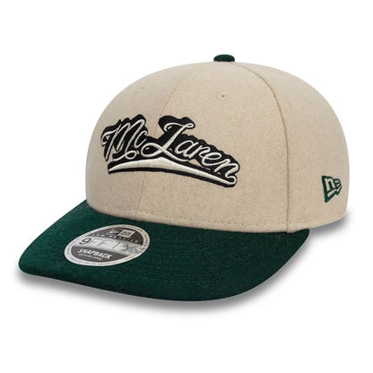 This is a McLaren x Reiss Light Beige Low Profile 9FIFTY Snapback Cap 1