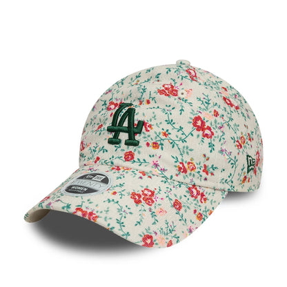 This is a LA Dodgers Womens Floral Cord Light Beige 9TWENTY Adjustable Cap 1