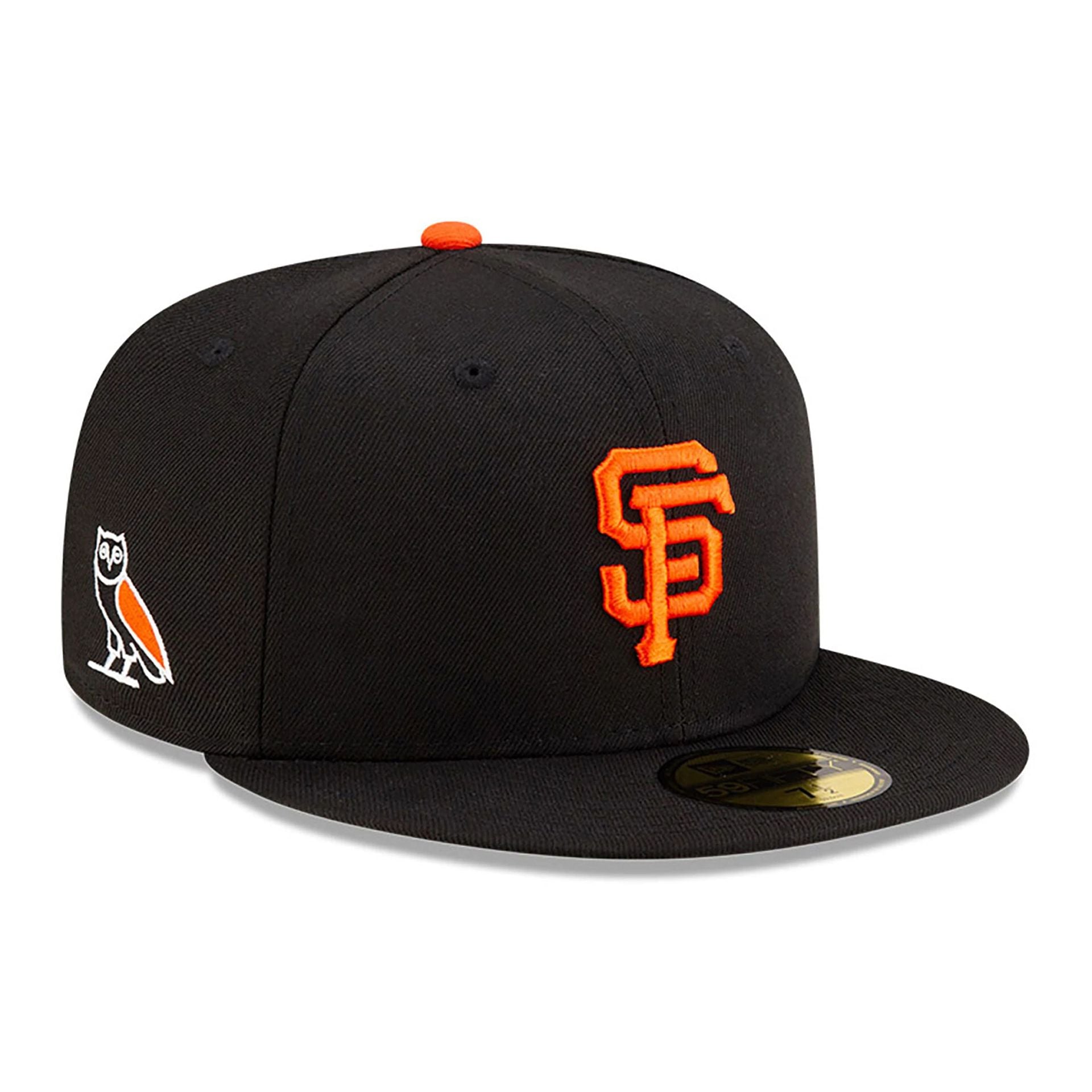 This is a San Francisco Giants OVO x MLB 2024 Black 59FIFTY Fitted Cap 1