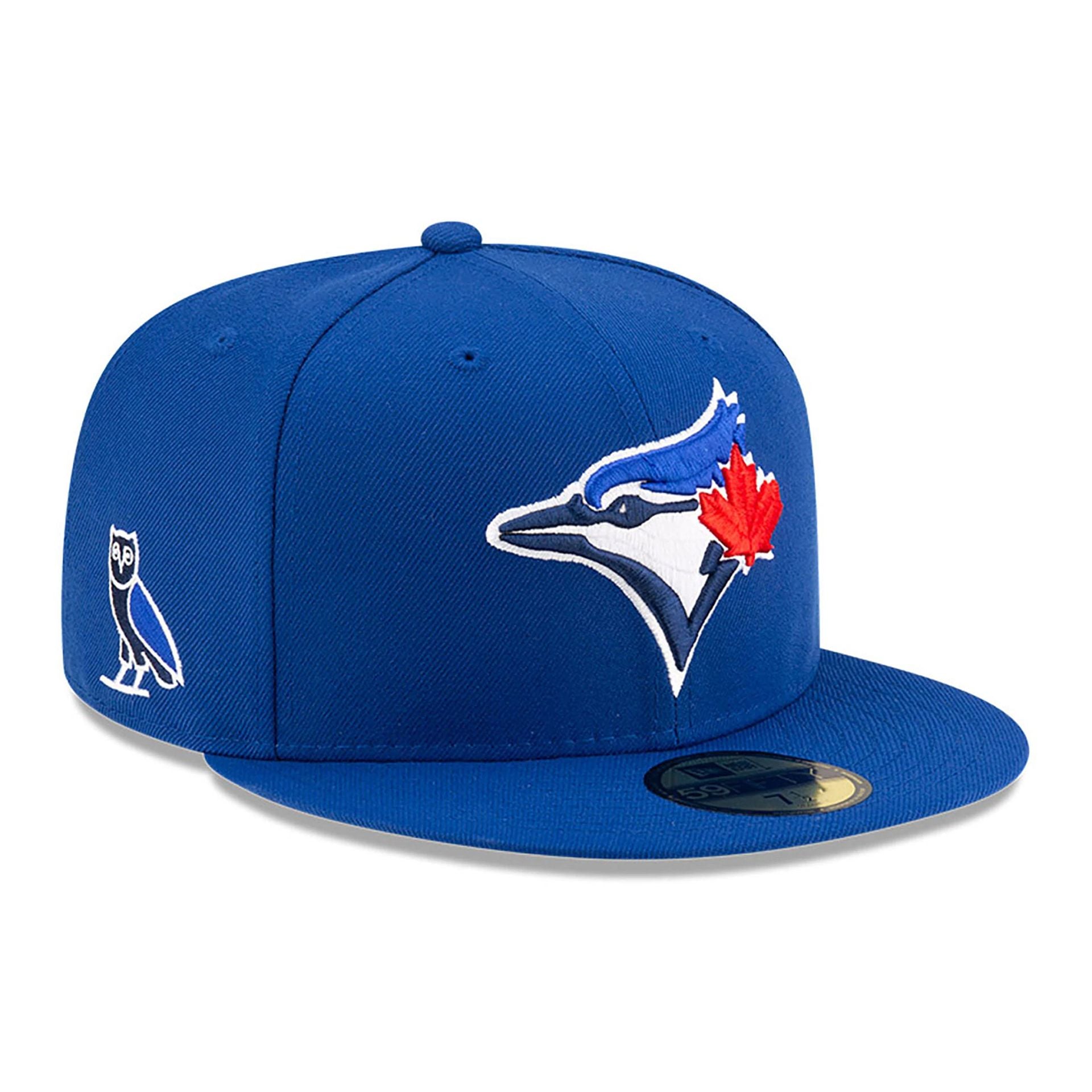 This is a Toronto Blue Jays OVO x MLB 2024 Blue 59FIFTY Fitted Cap 1