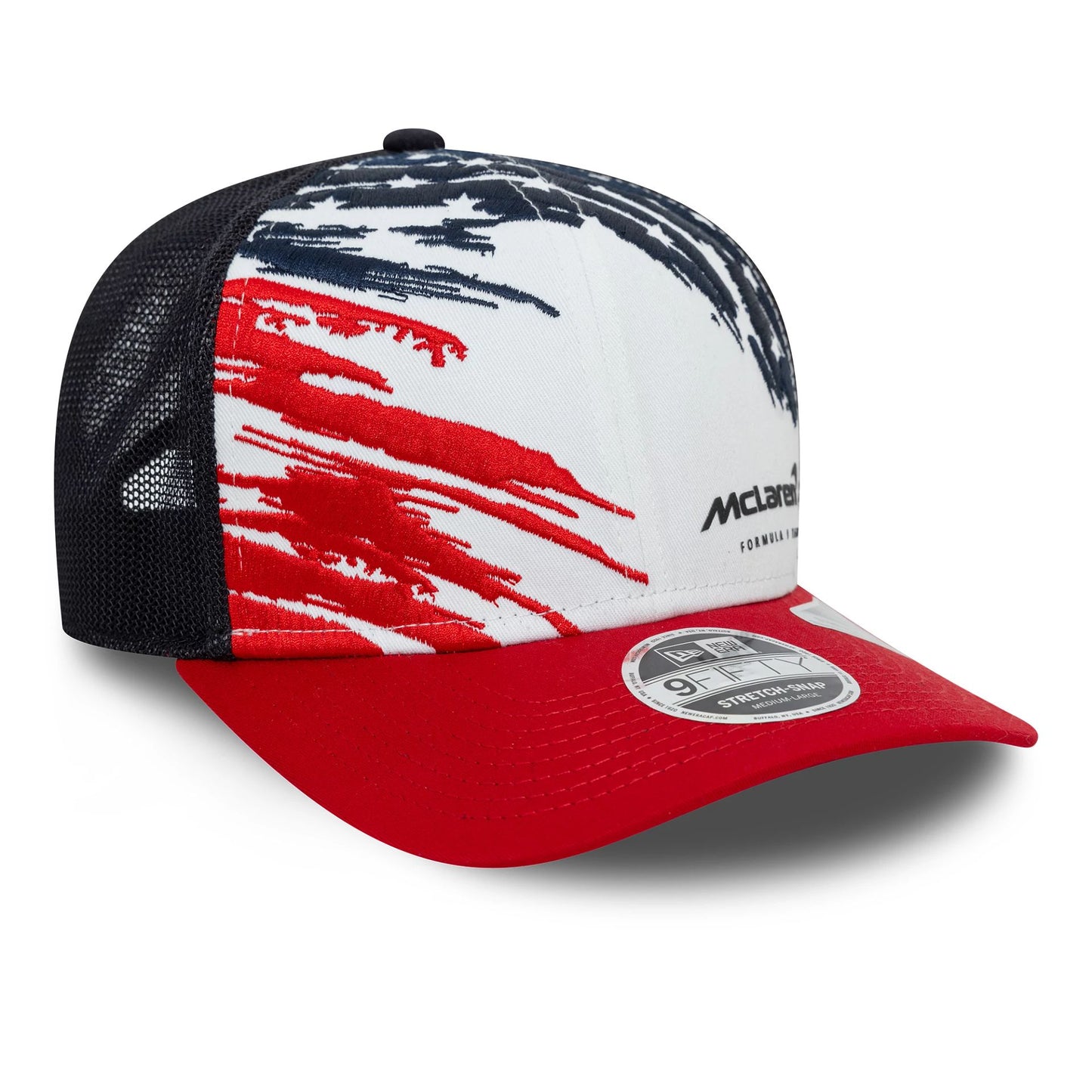 This is a McLaren Racing Austin Race Special Team White 9FIFTY Stretch Snap Cap 3