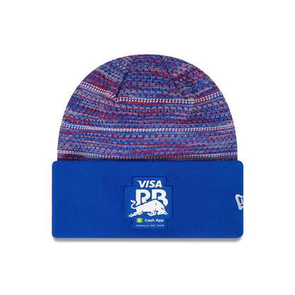 This is a Visa Cash App RB  Yuki Tsunoda Dark Blue Wide Cuff Knit Beanie Hat 1