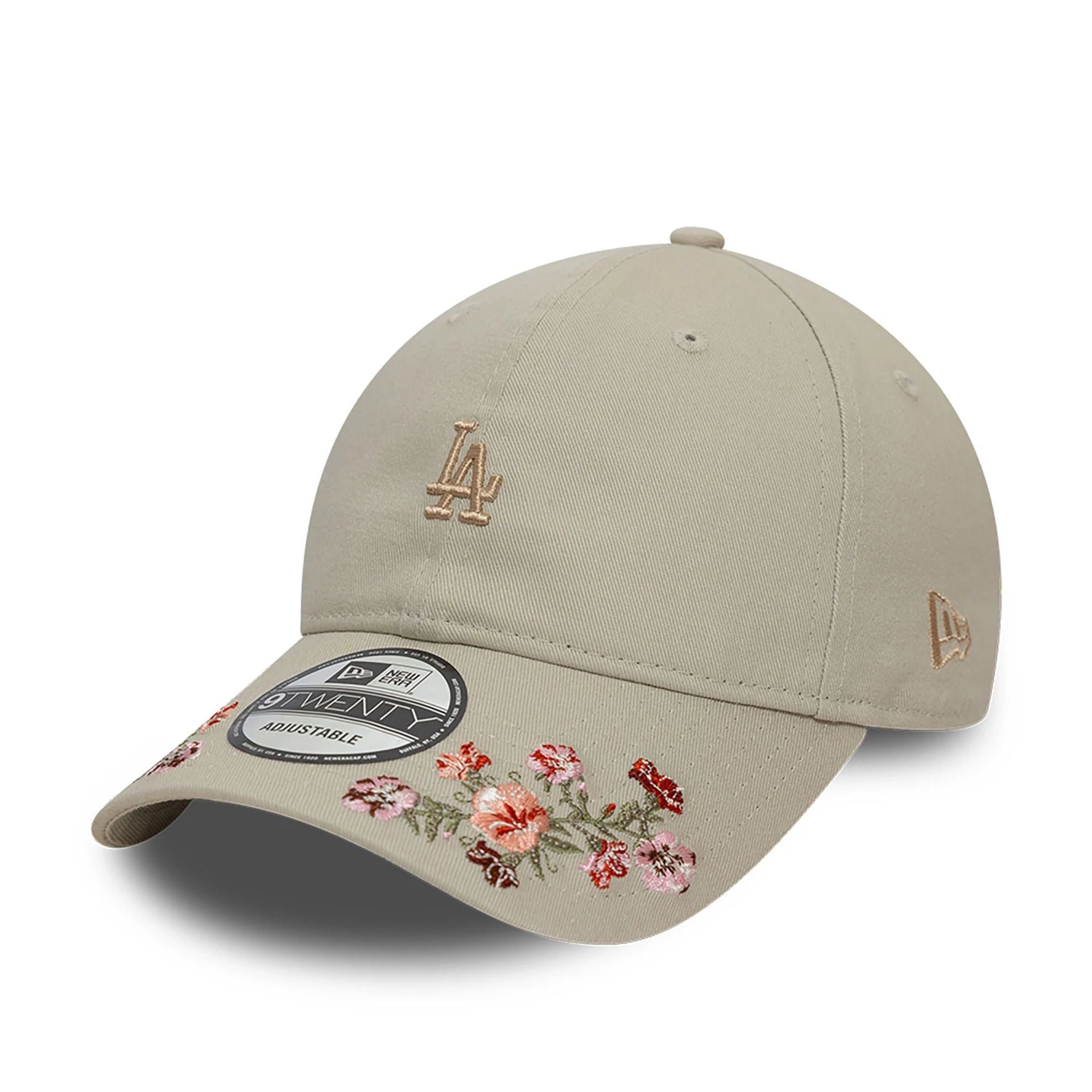 This is a LA Dodgers Floral Visor Light Beige 9TWENTY Adjustable Cap 1