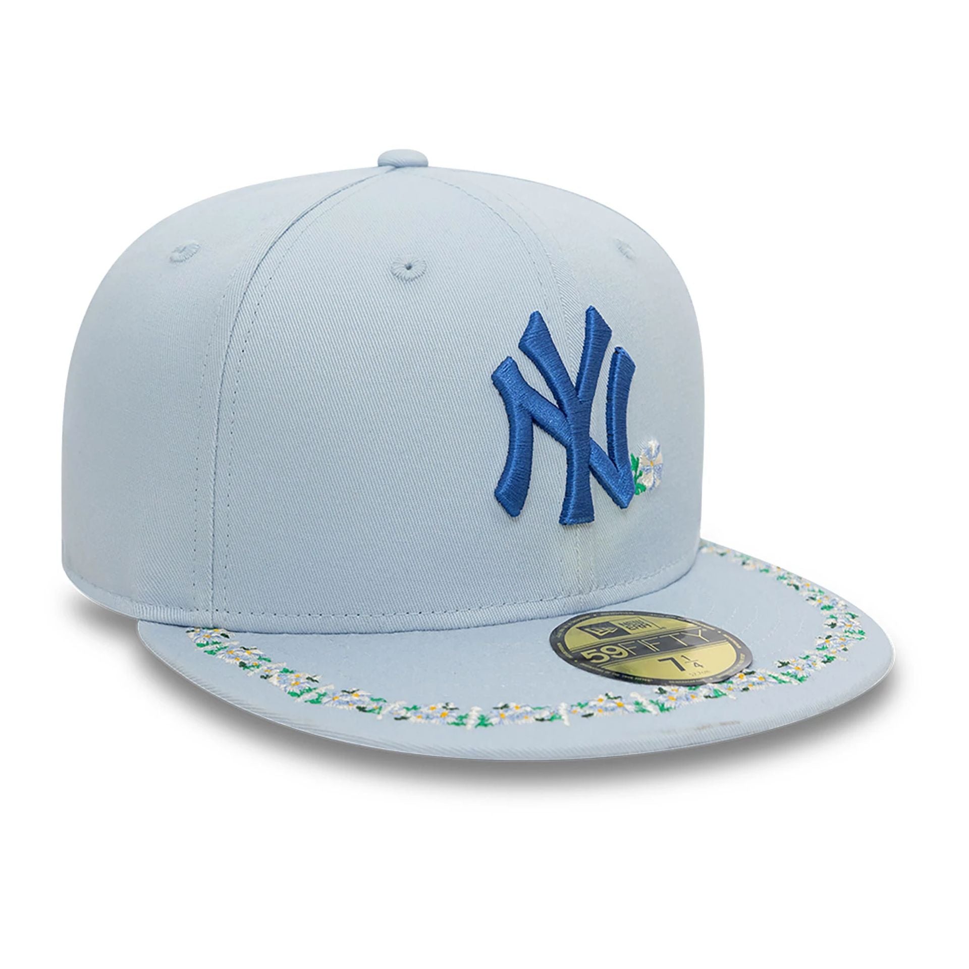 This is a New York Yankees Floral Border Light Blue 59FIFTY Fitted Cap 3