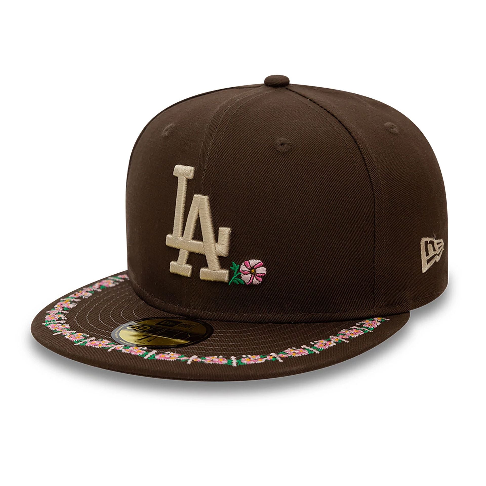 This is a LA Dodgers Floral Border Dark Brown 59FIFTY Fitted Cap 1