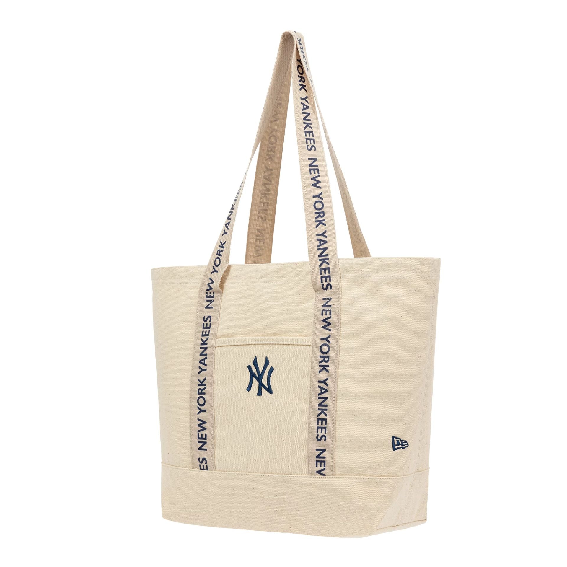 This is a New York Yankees MLB Strap Cream Canvas Tote Bag 1