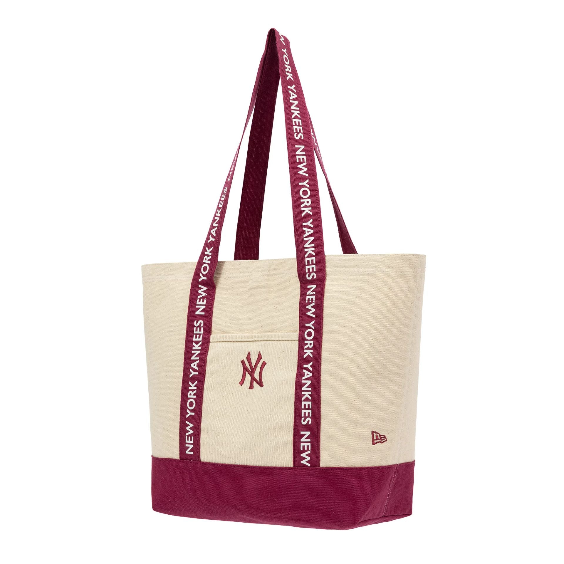 This is a New York Yankees MLB Strap Dark Red Canvas Tote Bag 1