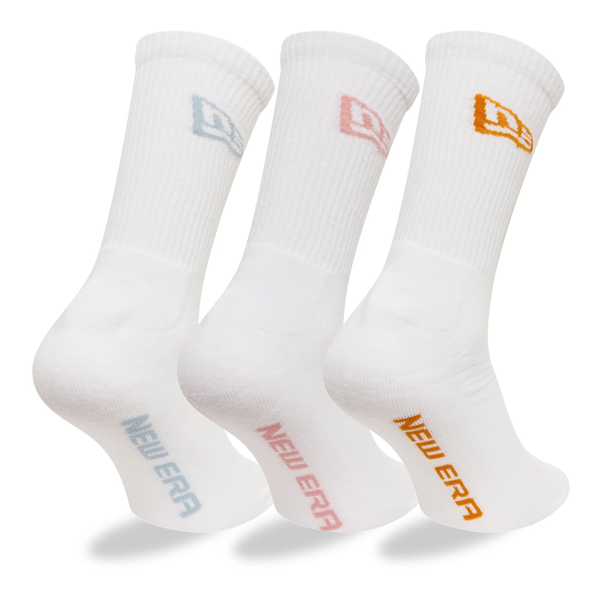 This is a New Era Flag 3-Pack White Crew Socks 1