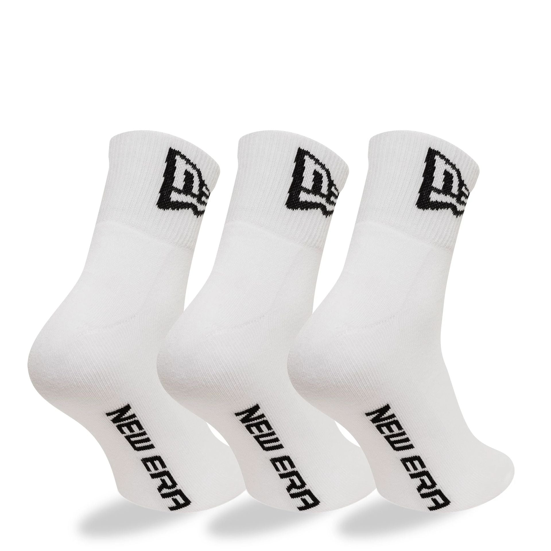 This is a New Era Flag 3-Pack White Short Crew Socks 1