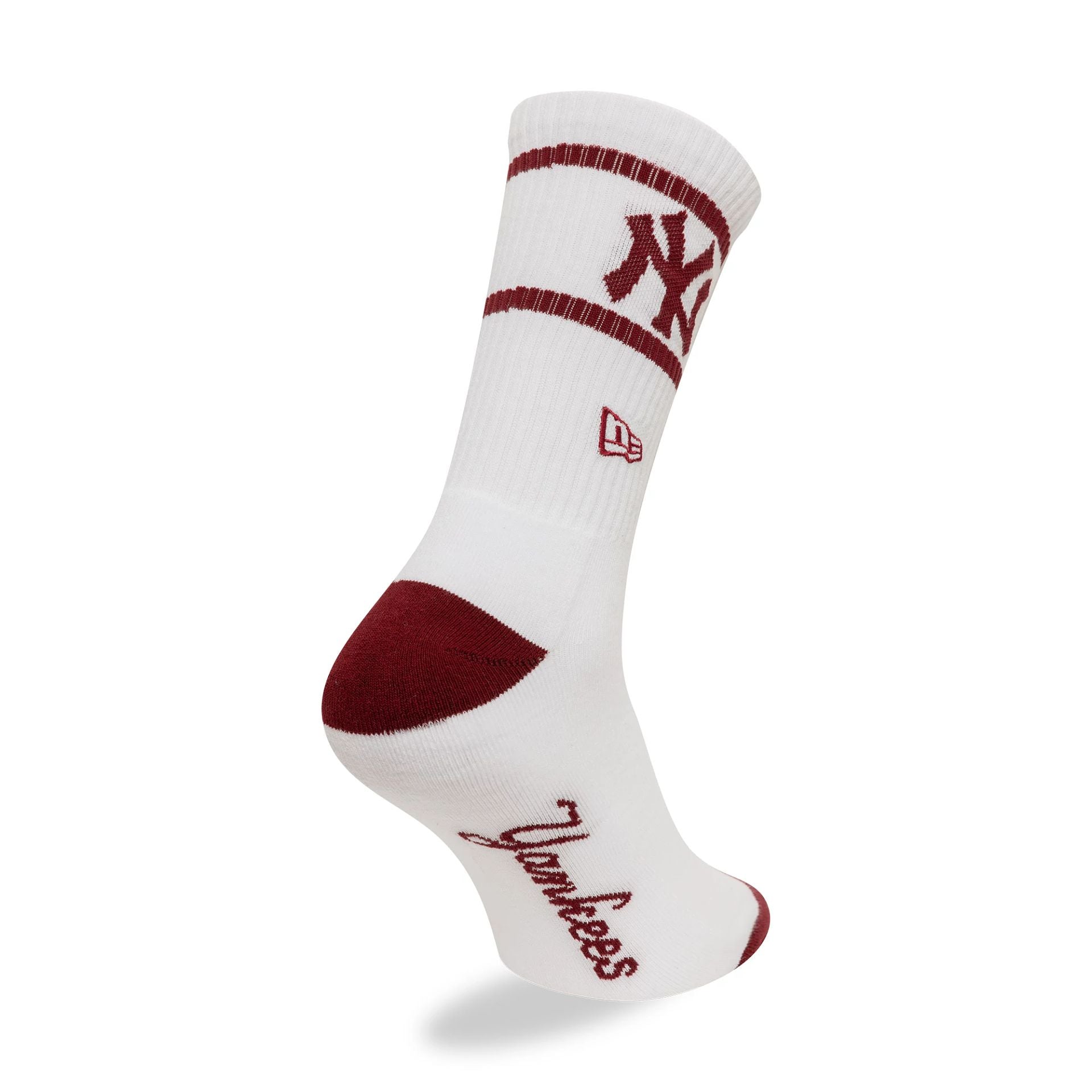 This is a New York Yankees MLB Seasonal White and Dark Red Crew Socks 1