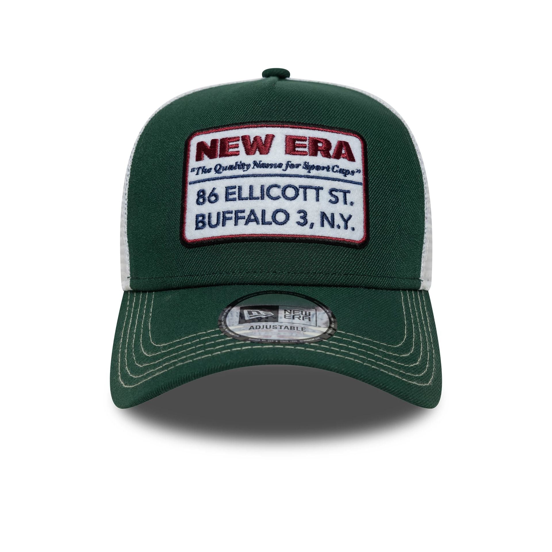 This is a New Era Vintage Dark Green 9FORTY A-Frame Trucker Adjustable Cap 2