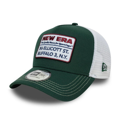 This is a New Era Vintage Dark Green 9FORTY A-Frame Trucker Adjustable Cap 1