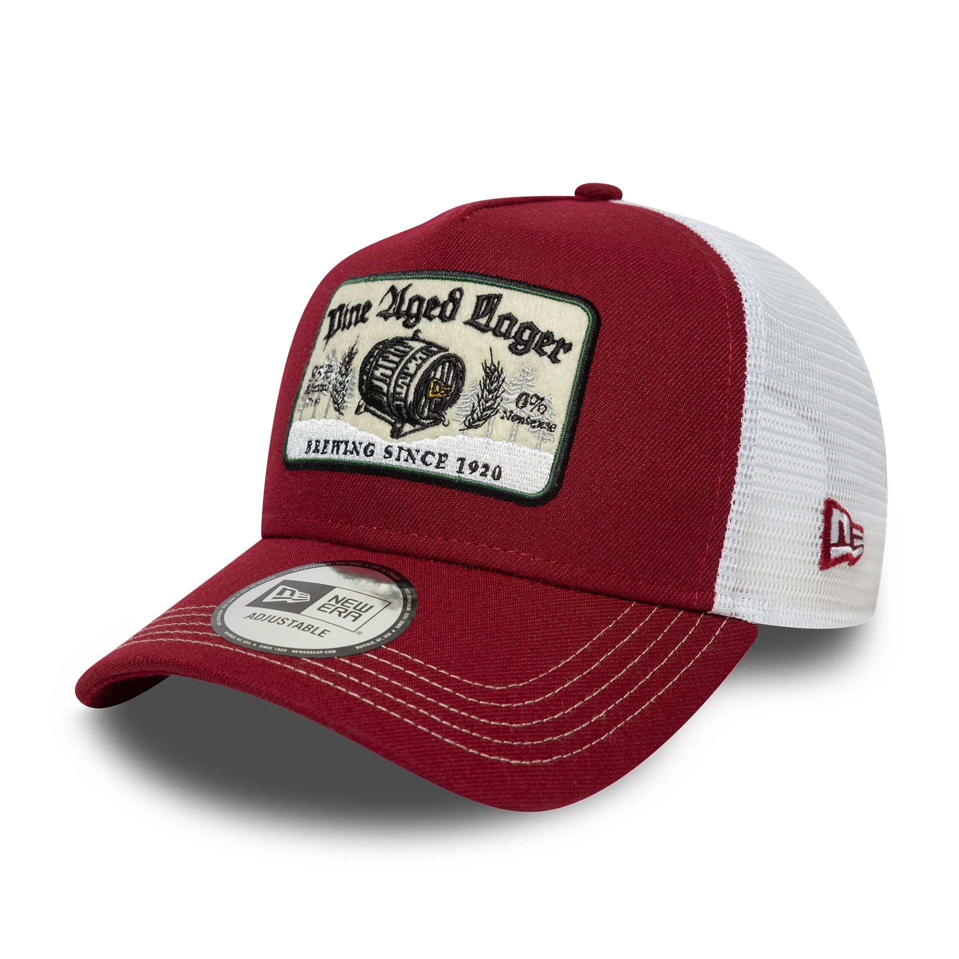 This is a New Era Vintage Dark Red 9FORTY A-Frame Trucker Adjustable Cap 1