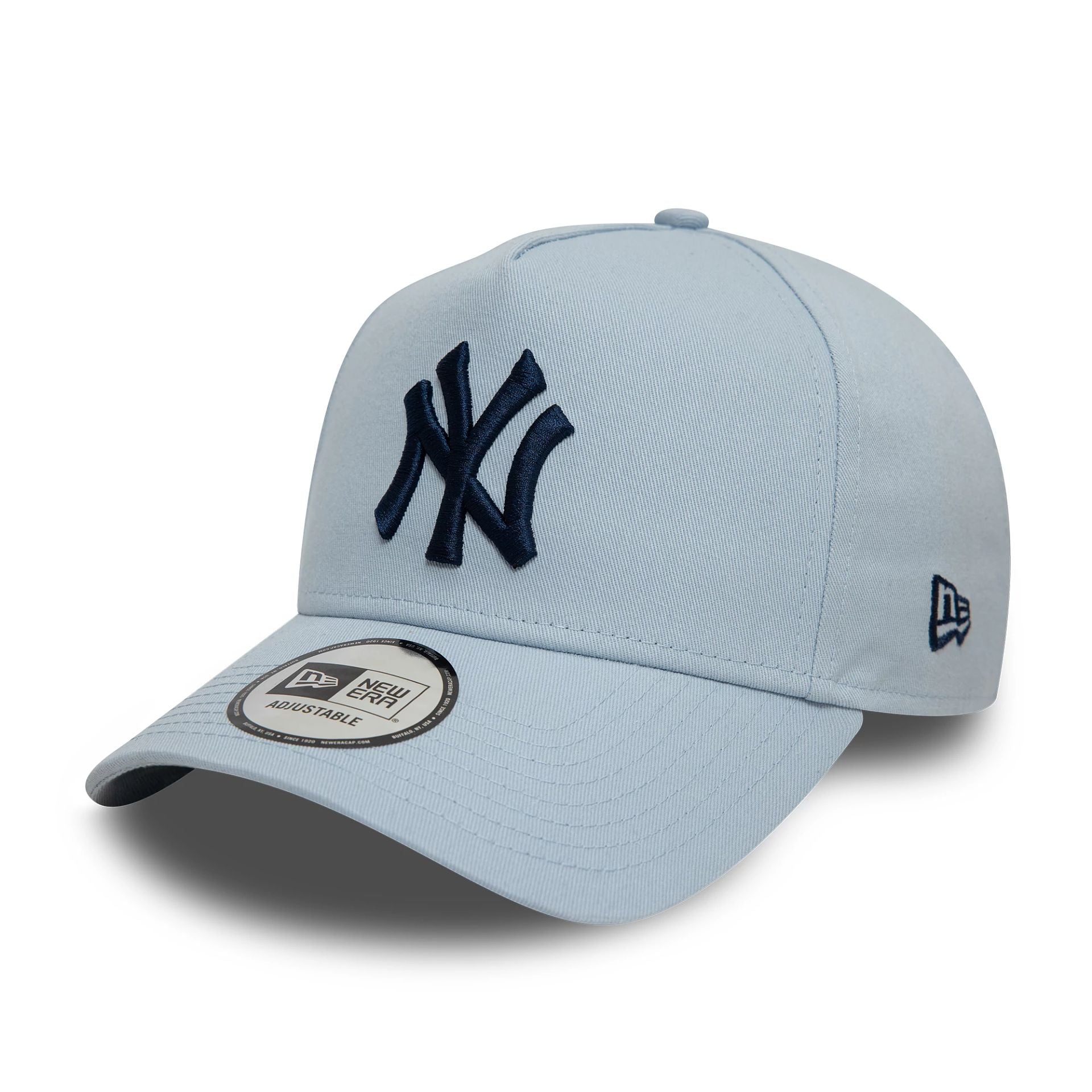 This is a New York Yankees League Essential Pastel Blue 9FORTY A-Frame Adjustable Cap 1