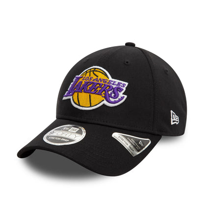 This is a LA Lakers NBA Black 9FORTY Stretch Snap Adjustable Cap 1