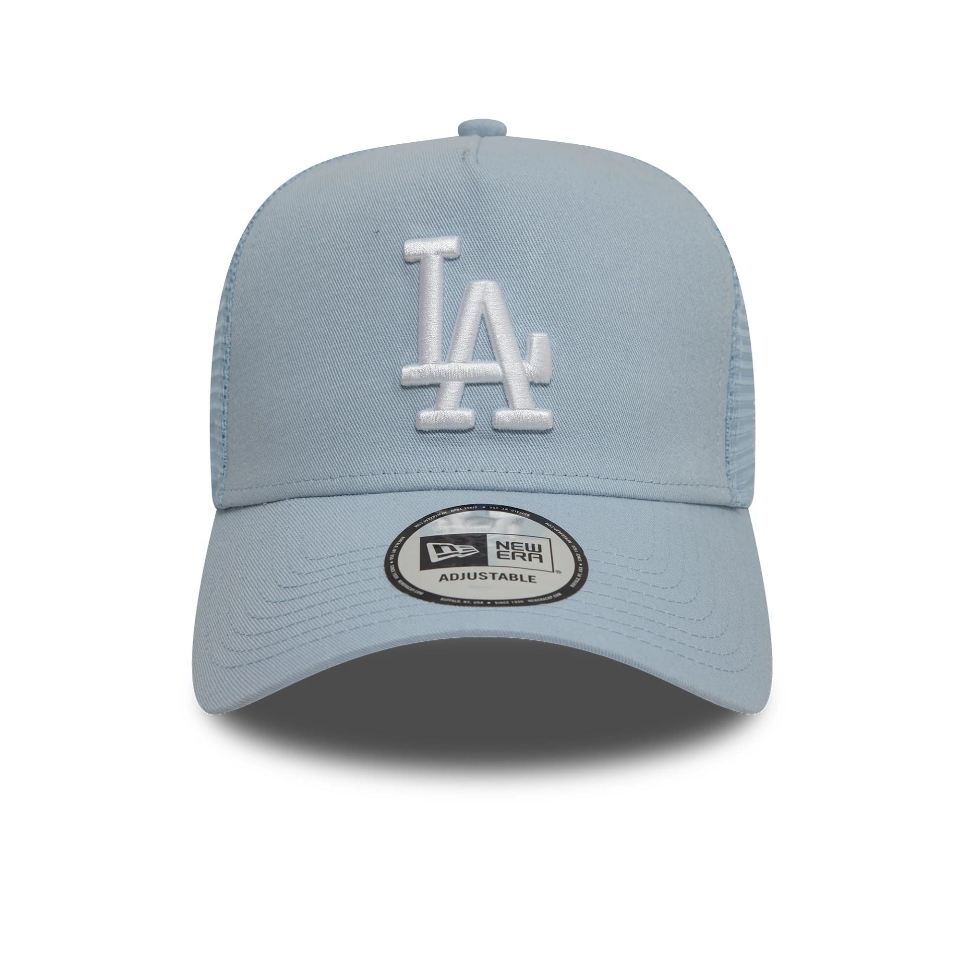 This is a LA Dodgers League Essential Pastel Blue 9FORTY A-Frame Trucker Adjustable Cap 2