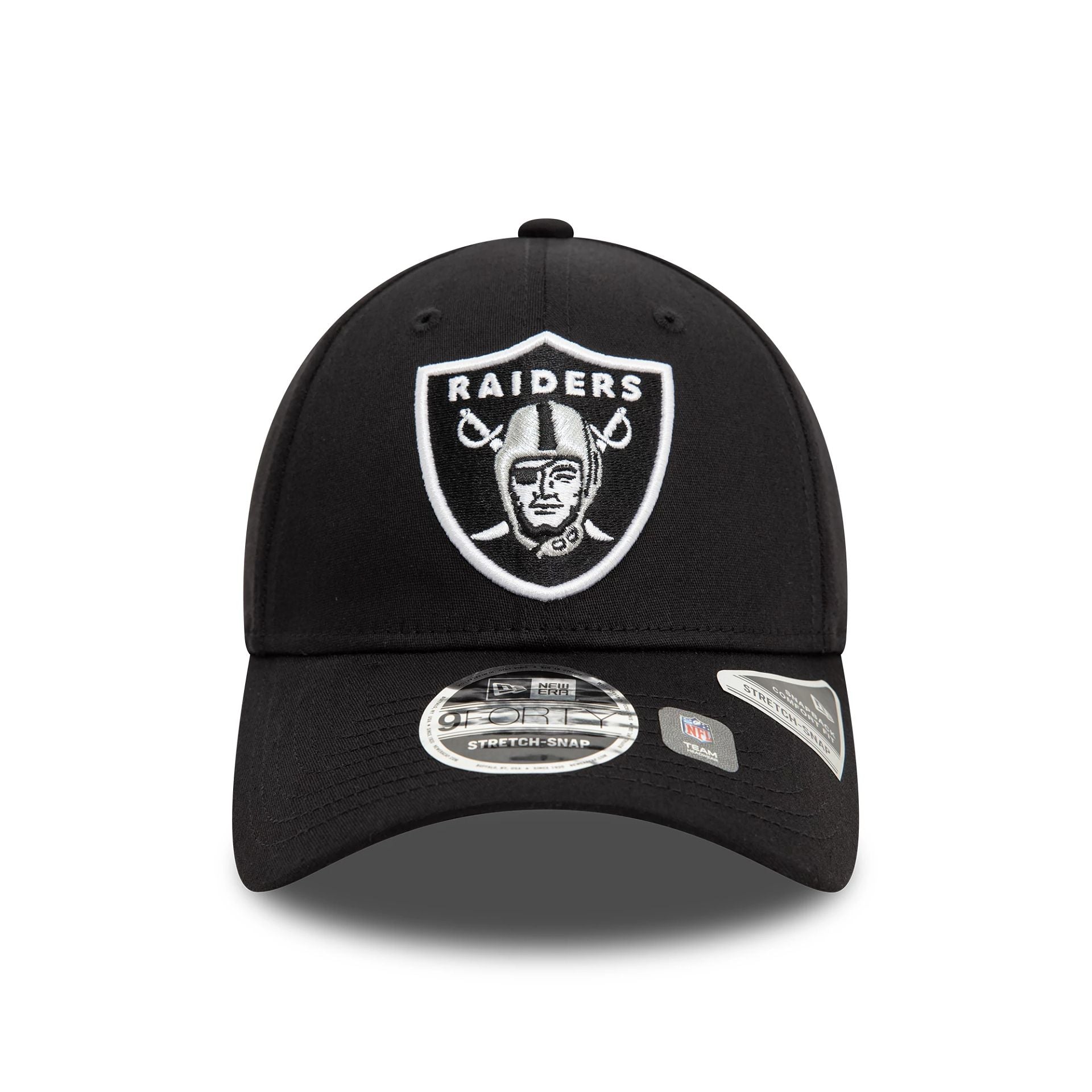 This is a Las Vegas Raiders NFL Black 9FORTY Stretch Snap Adjustable Cap 2