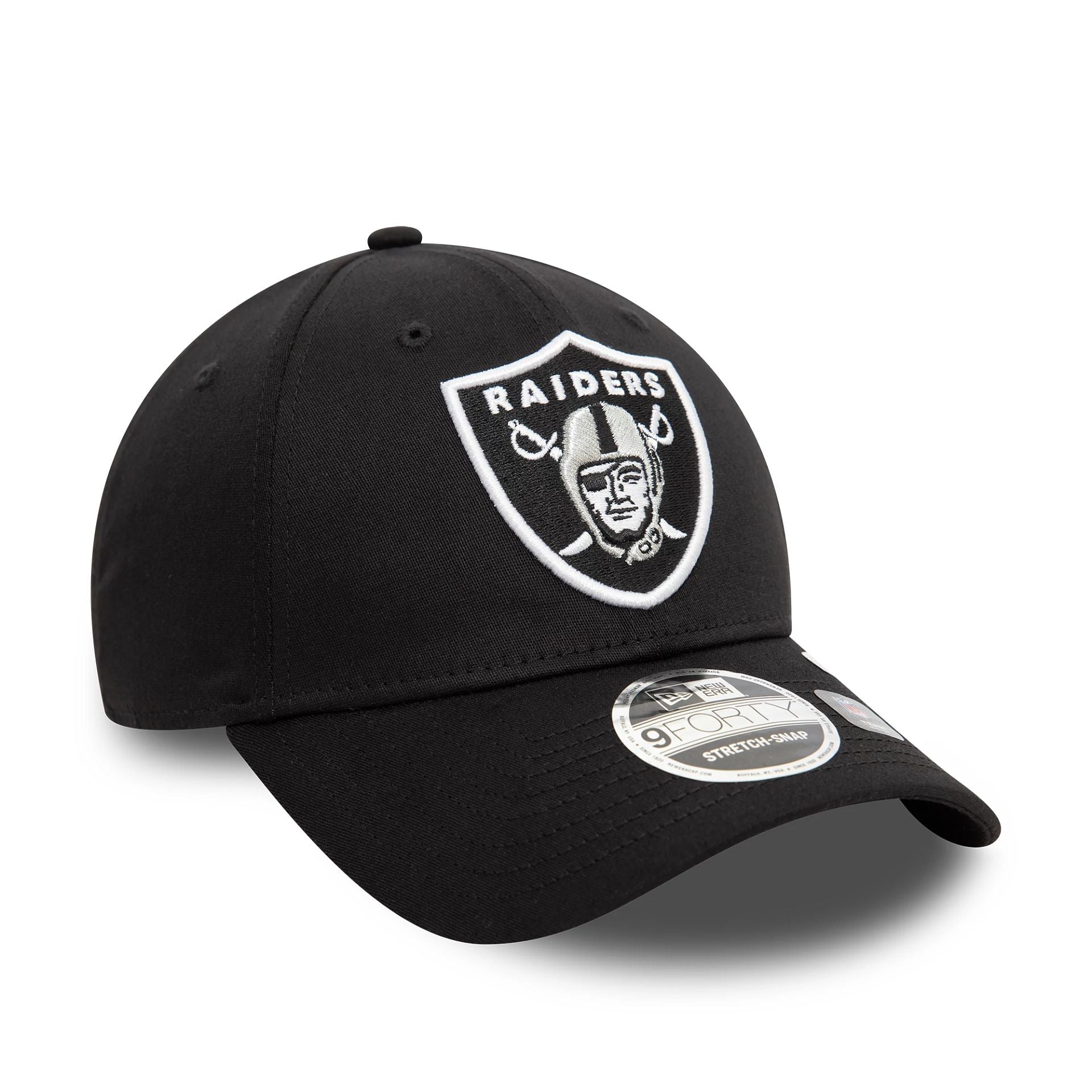 This is a Las Vegas Raiders NFL Black 9FORTY Stretch Snap Adjustable Cap 3