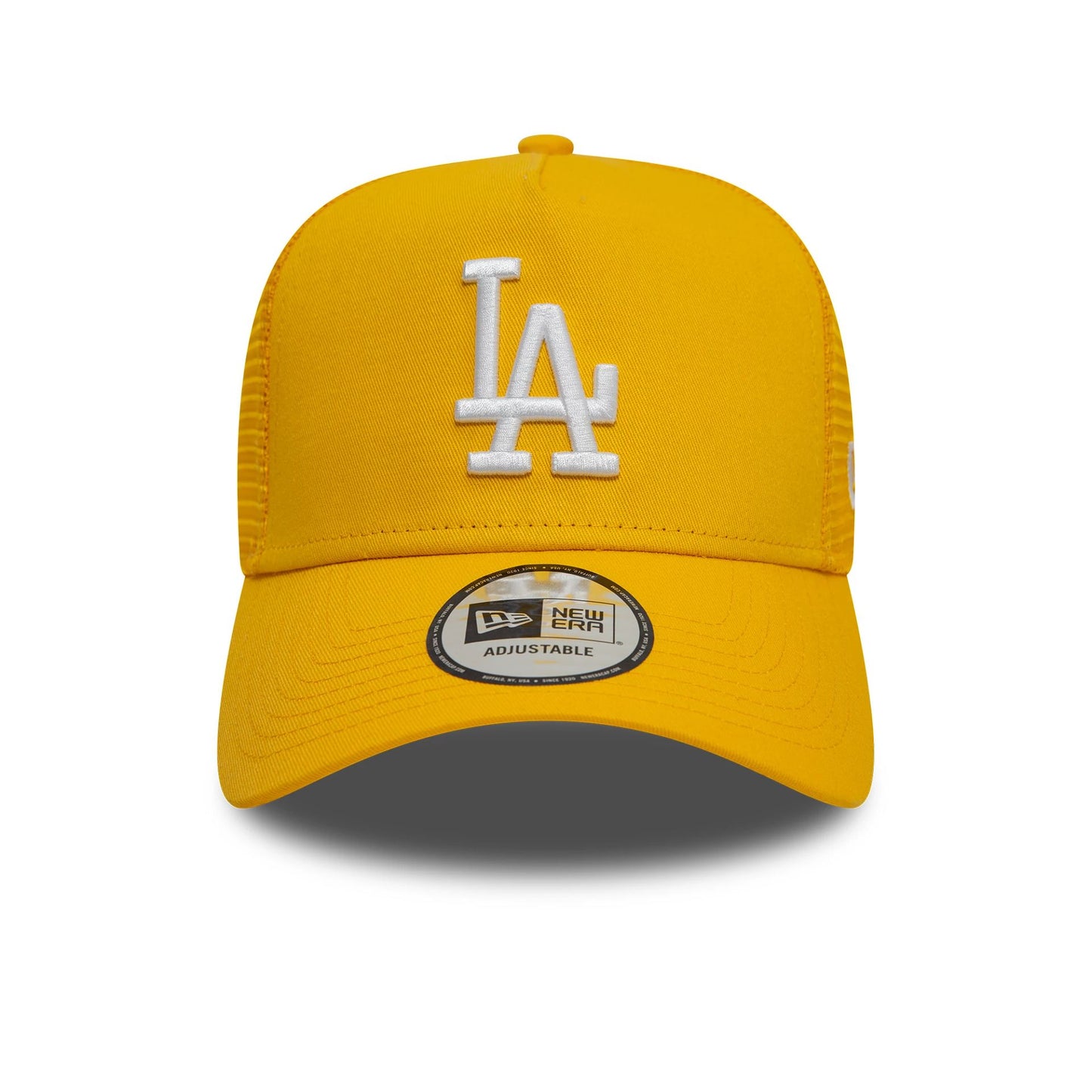 This is a LA Dodgers League Essential Yellow 9FORTY A-Frame Trucker Adjustable Cap 2