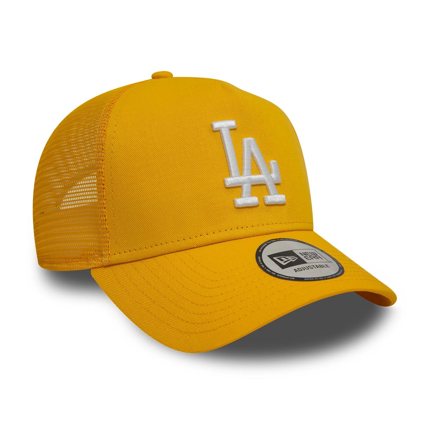 This is a LA Dodgers League Essential Yellow 9FORTY A-Frame Trucker Adjustable Cap 3