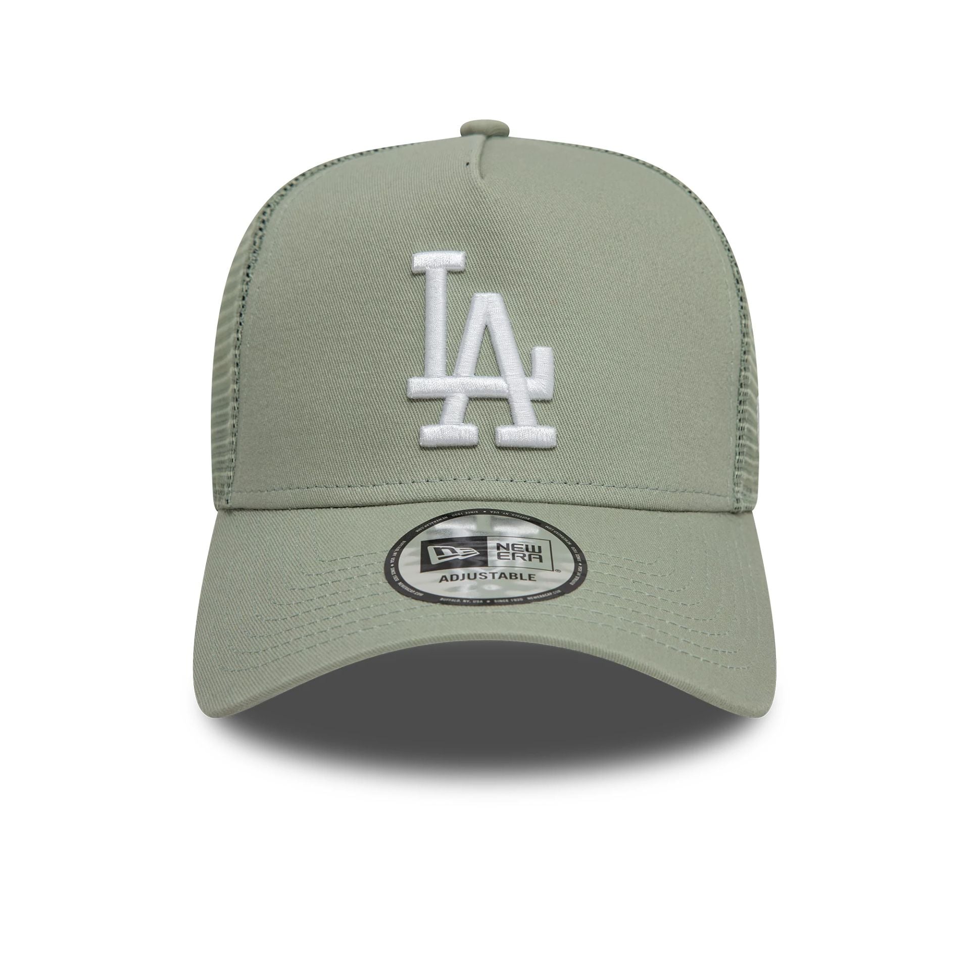 This is a LA Dodgers League Essential Pastel Green 9FORTY A-Frame Trucker Adjustable Cap 2