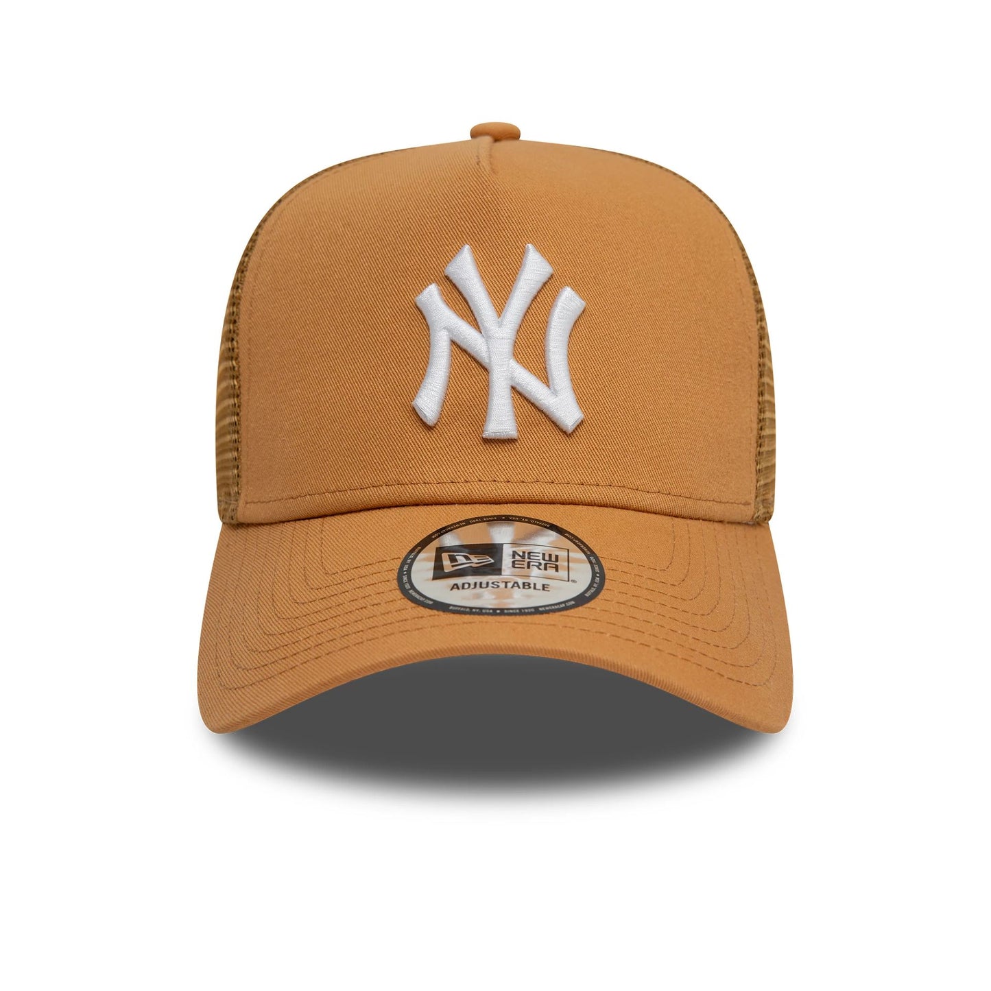 This is a New York Yankees League Essential Dark Beige 9FORTY A-Frame Trucker Adjustable Cap 2