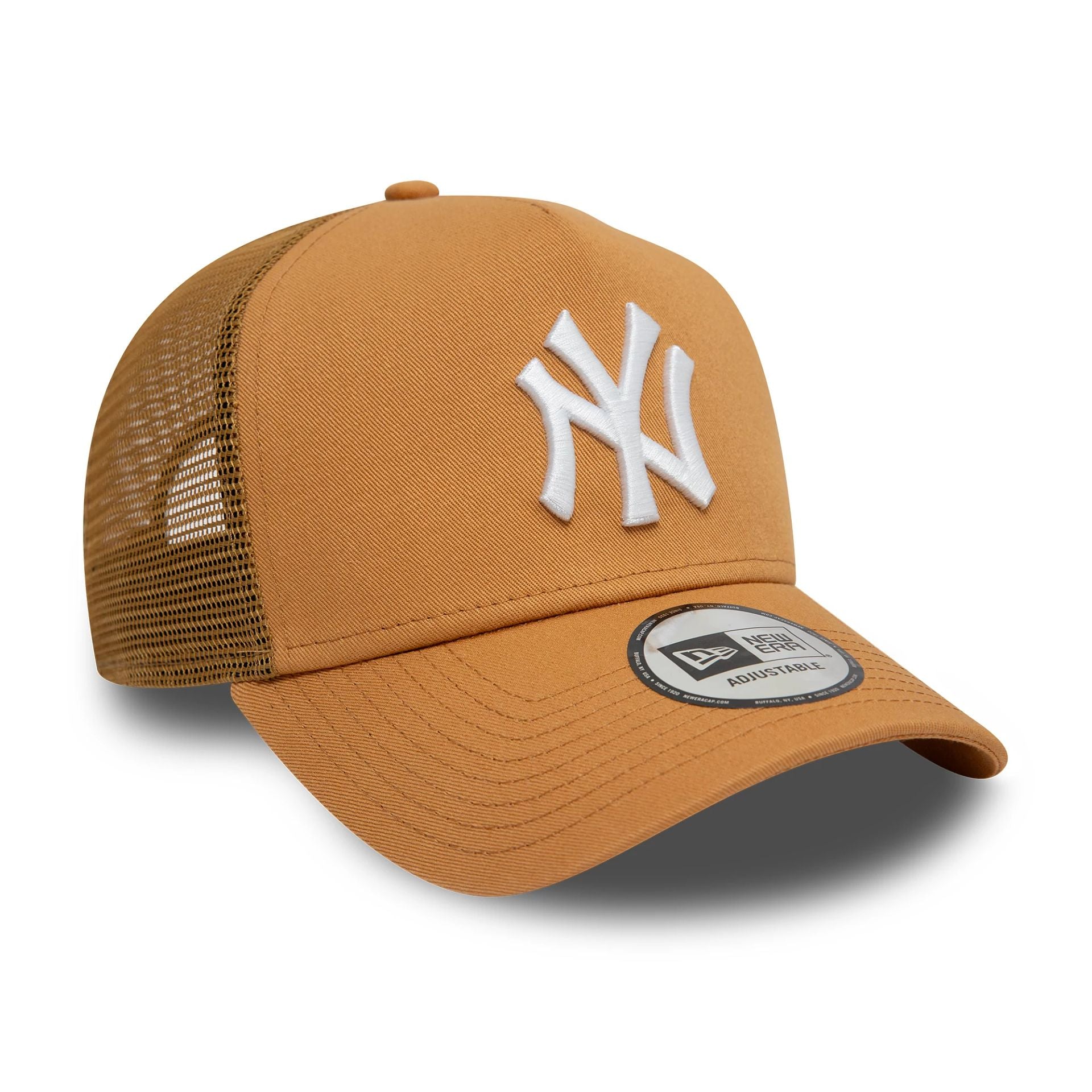 This is a New York Yankees League Essential Dark Beige 9FORTY A-Frame Trucker Adjustable Cap 3