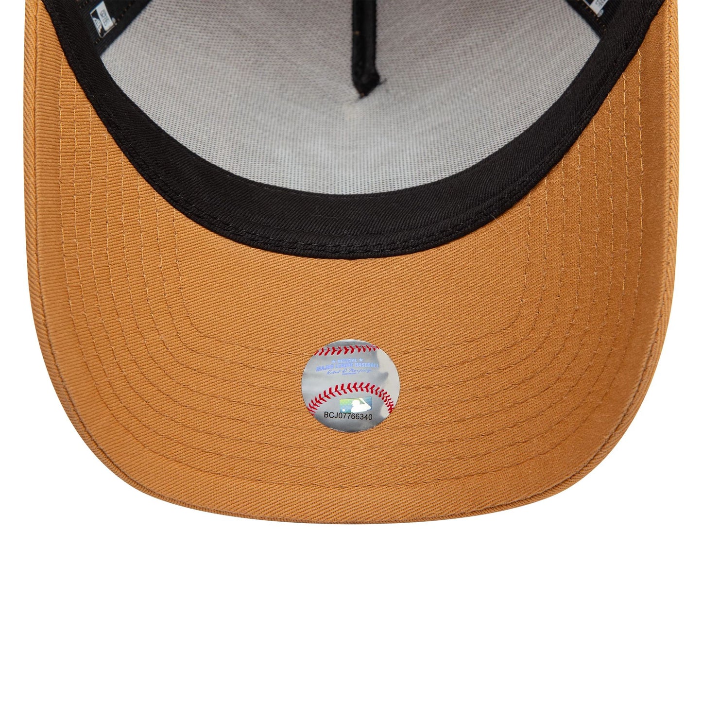 This is a New York Yankees League Essential Dark Beige 9FORTY A-Frame Trucker Adjustable Cap 5