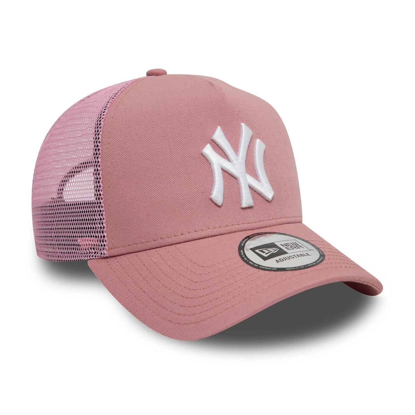 This is a New York Yankees League Essential Dark Pink 9FORTY A-Frame Trucker Adjustable Cap 3