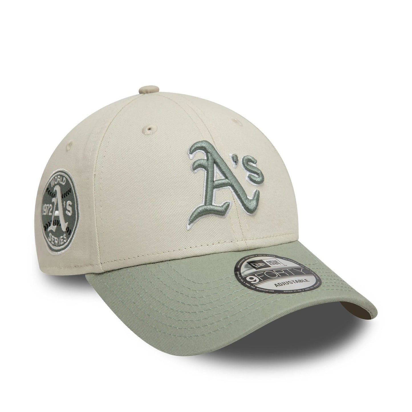 This is a Oakland Athletics World Series Patch Cream 9FORTY Adjustable Cap 1