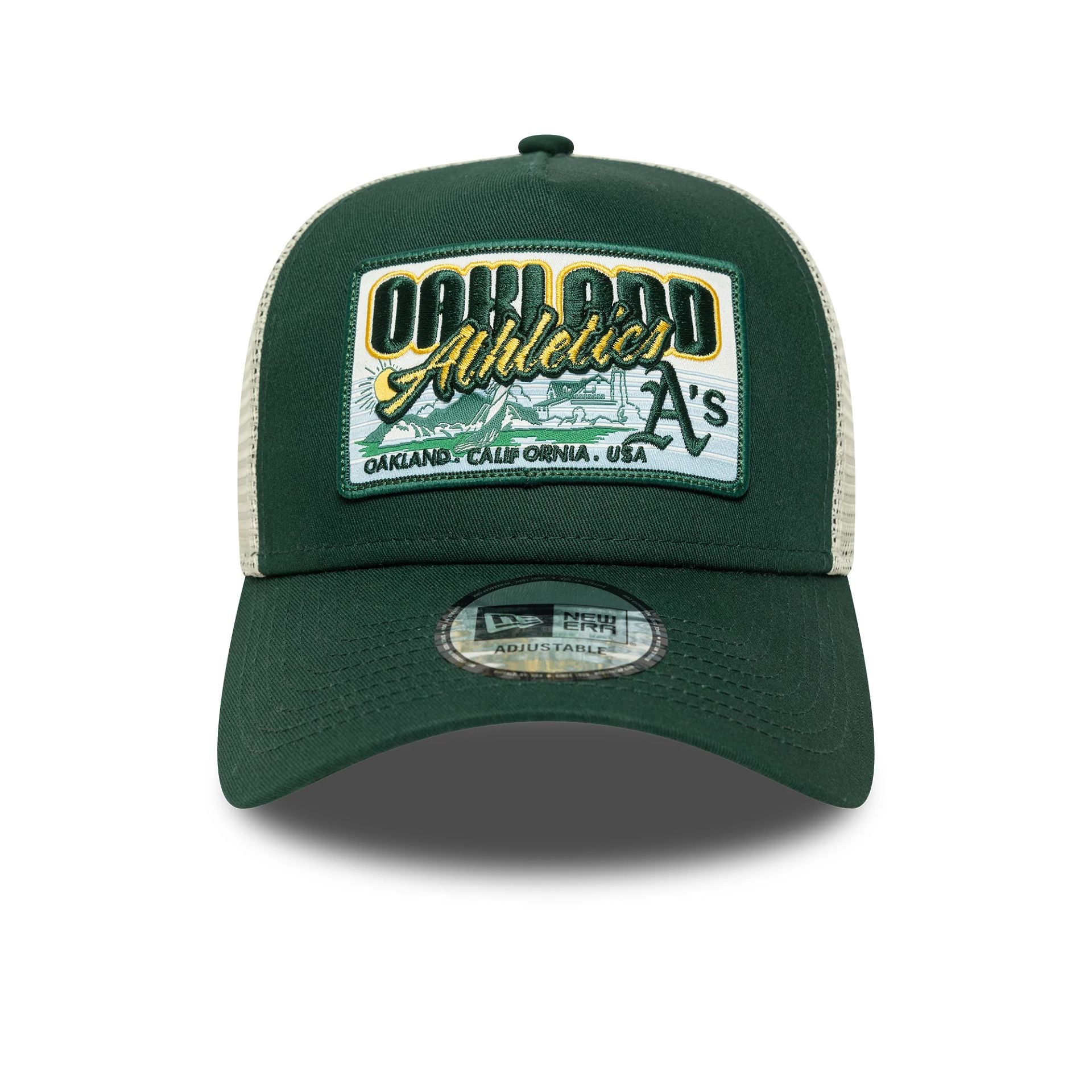 This is a Oakland Athletics MLB Patch Dark Green 9FORTY A-Frame Trucker Adjustable Cap 2