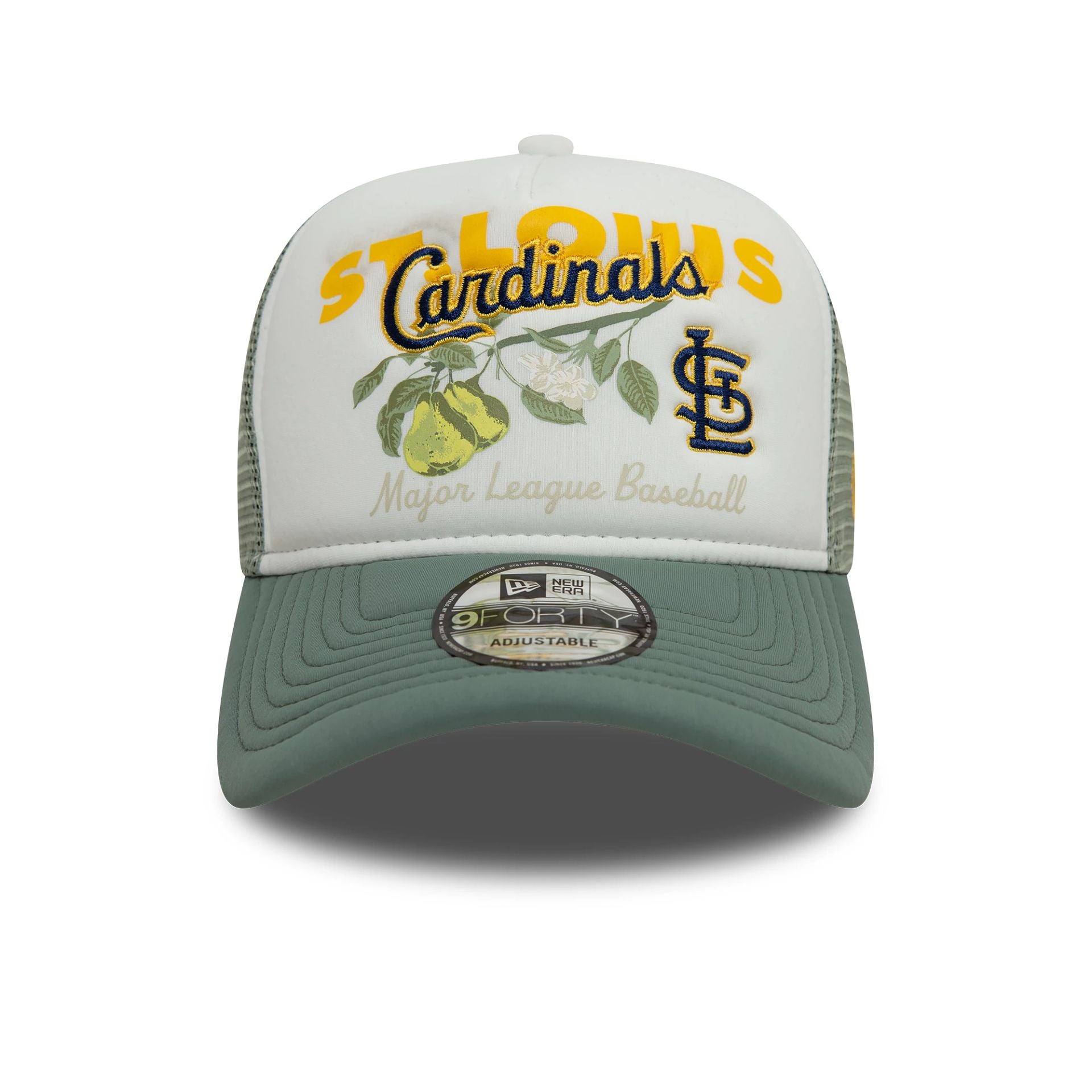 This is a St. Louis Cardinals Fruit Graphic Pastel Green 9FORTY A-Frame Trucker Adjustable Cap 2