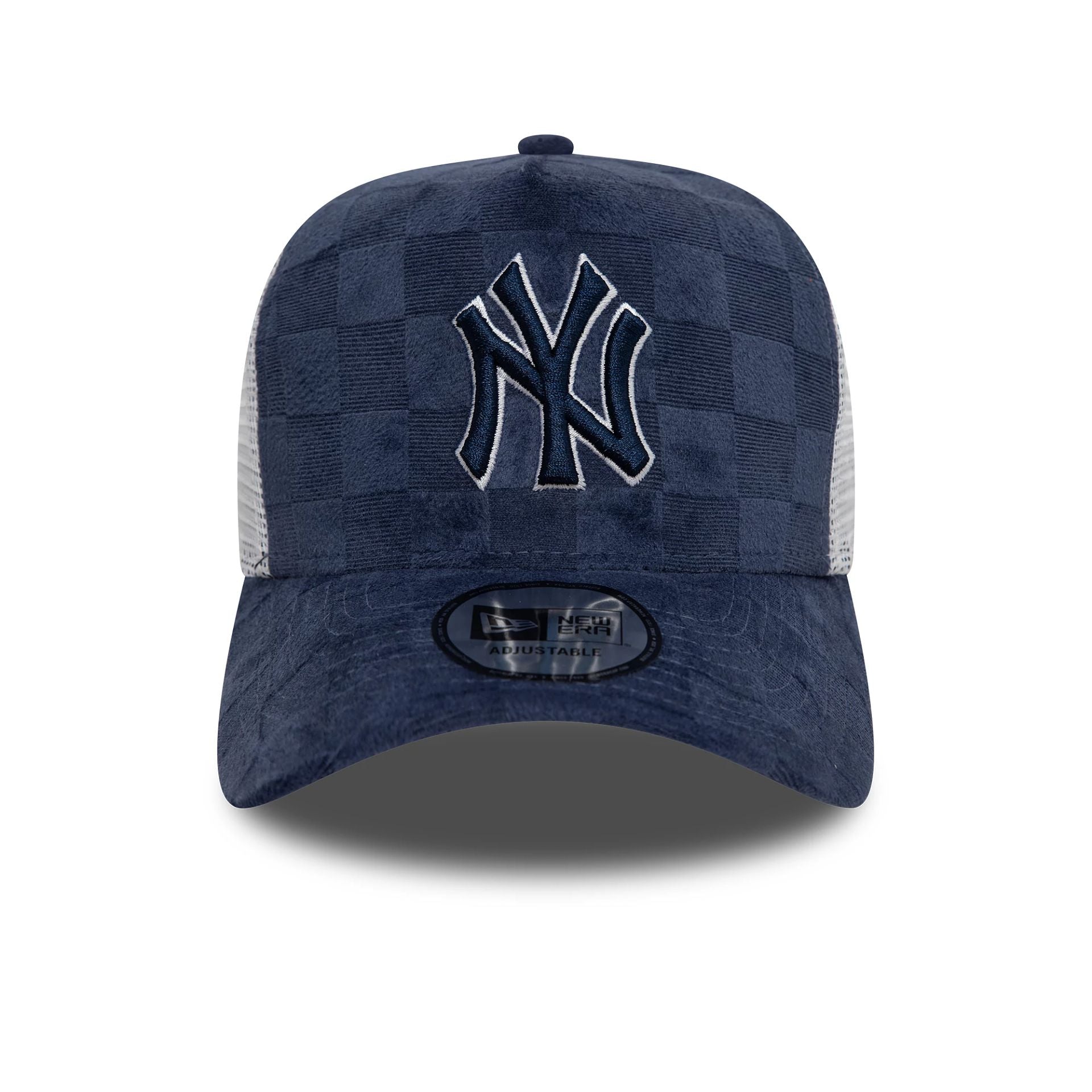 This is a New York Yankees Tonal Check Navy 9FORTY A-Frame Trucker Adjustable Cap 2