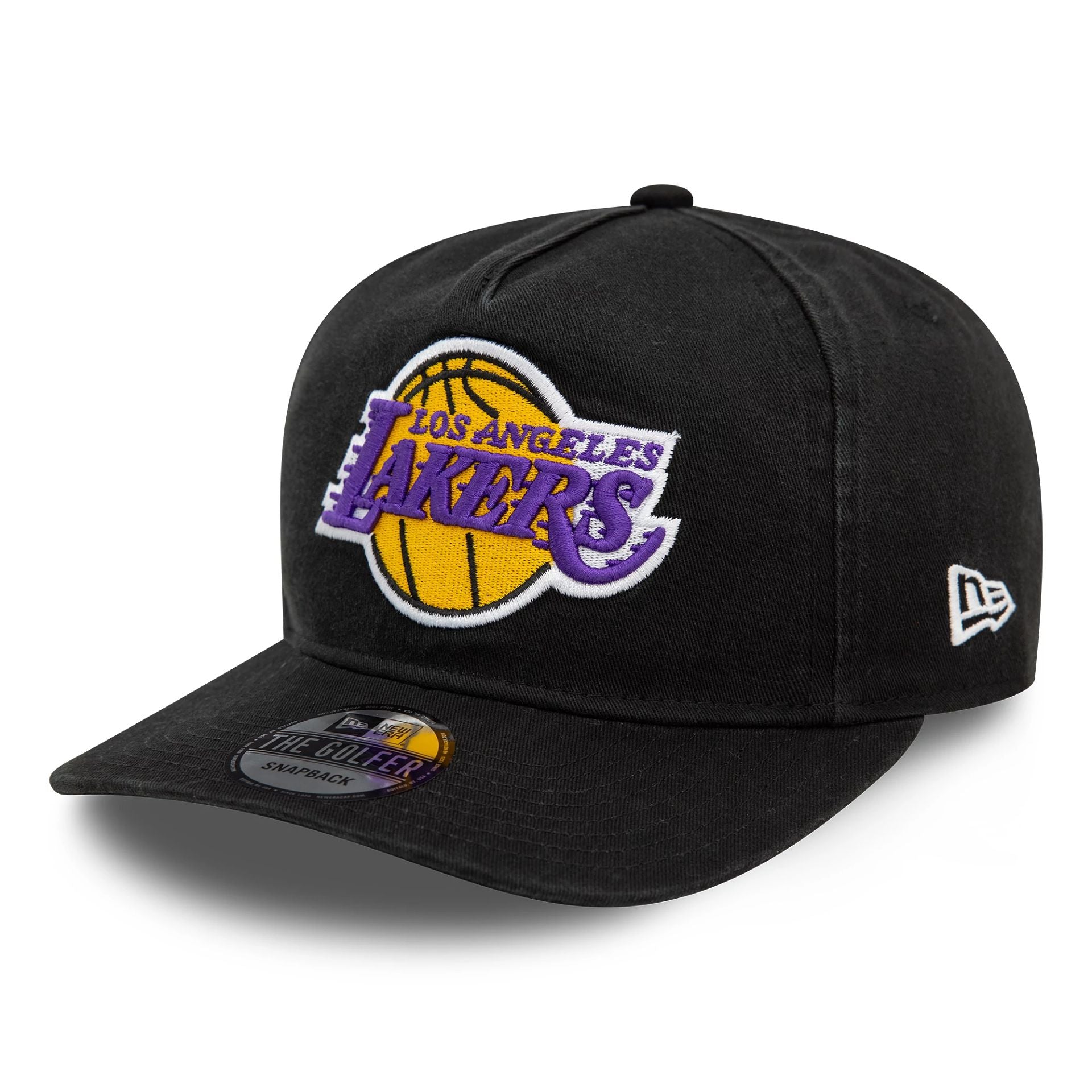 This is a LA Lakers Washed Precurved Black Golfer Adjustable Cap 1