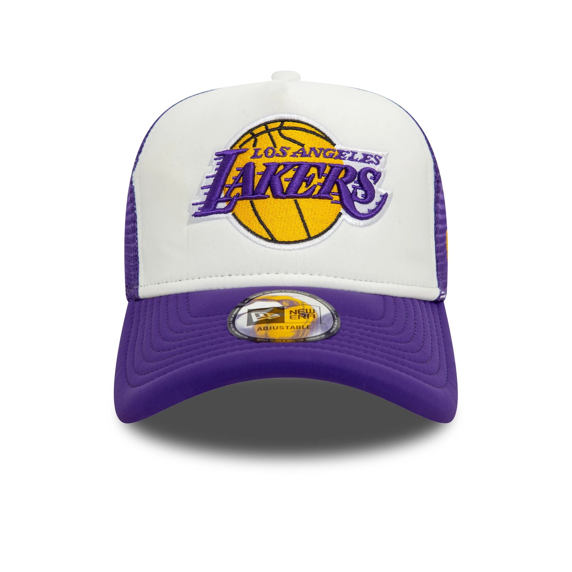 This is a LA Lakers NBA Flower Purple 9FORTY A-Frame Trucker Adjustable Cap 2