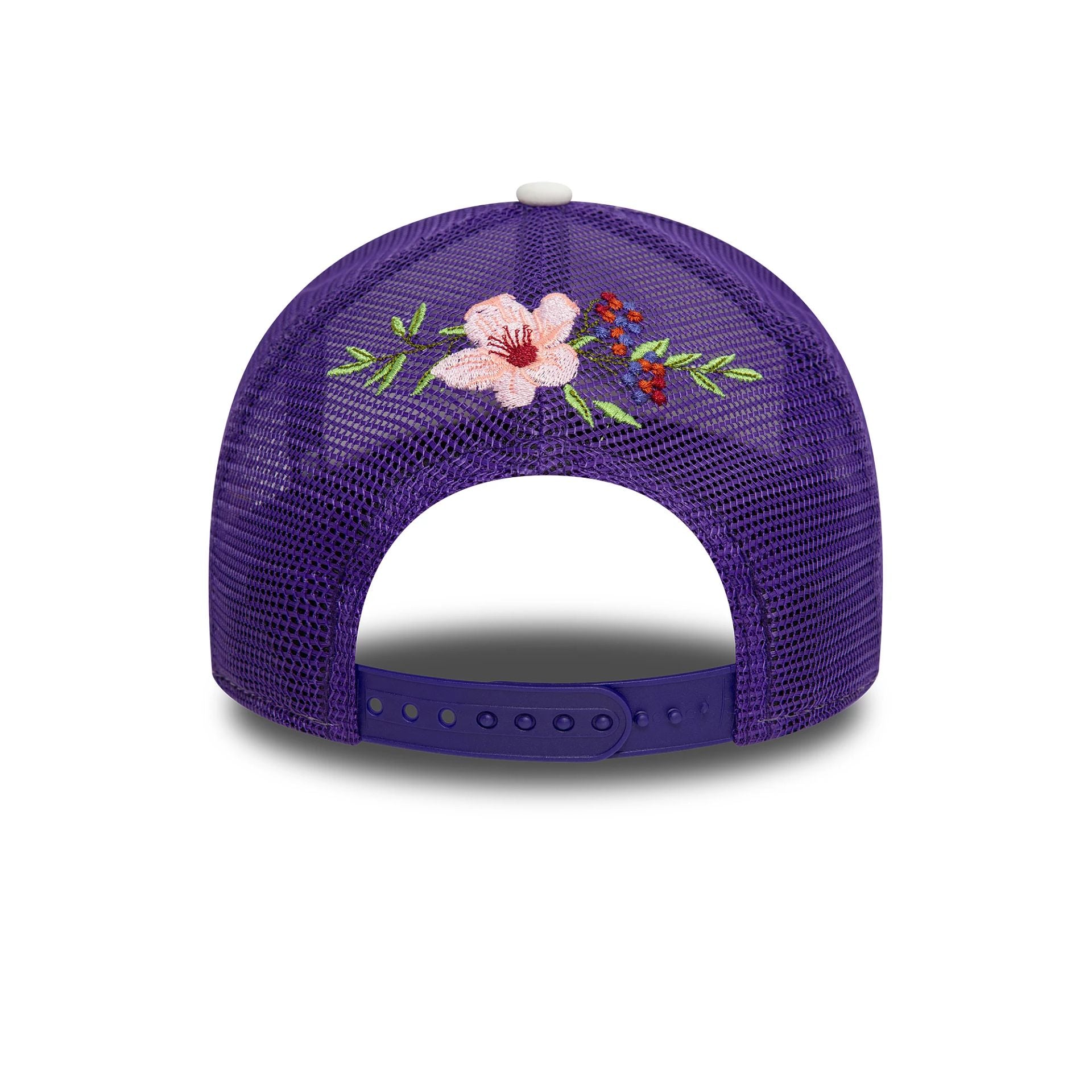 This is a LA Lakers NBA Flower Purple 9FORTY A-Frame Trucker Adjustable Cap 4