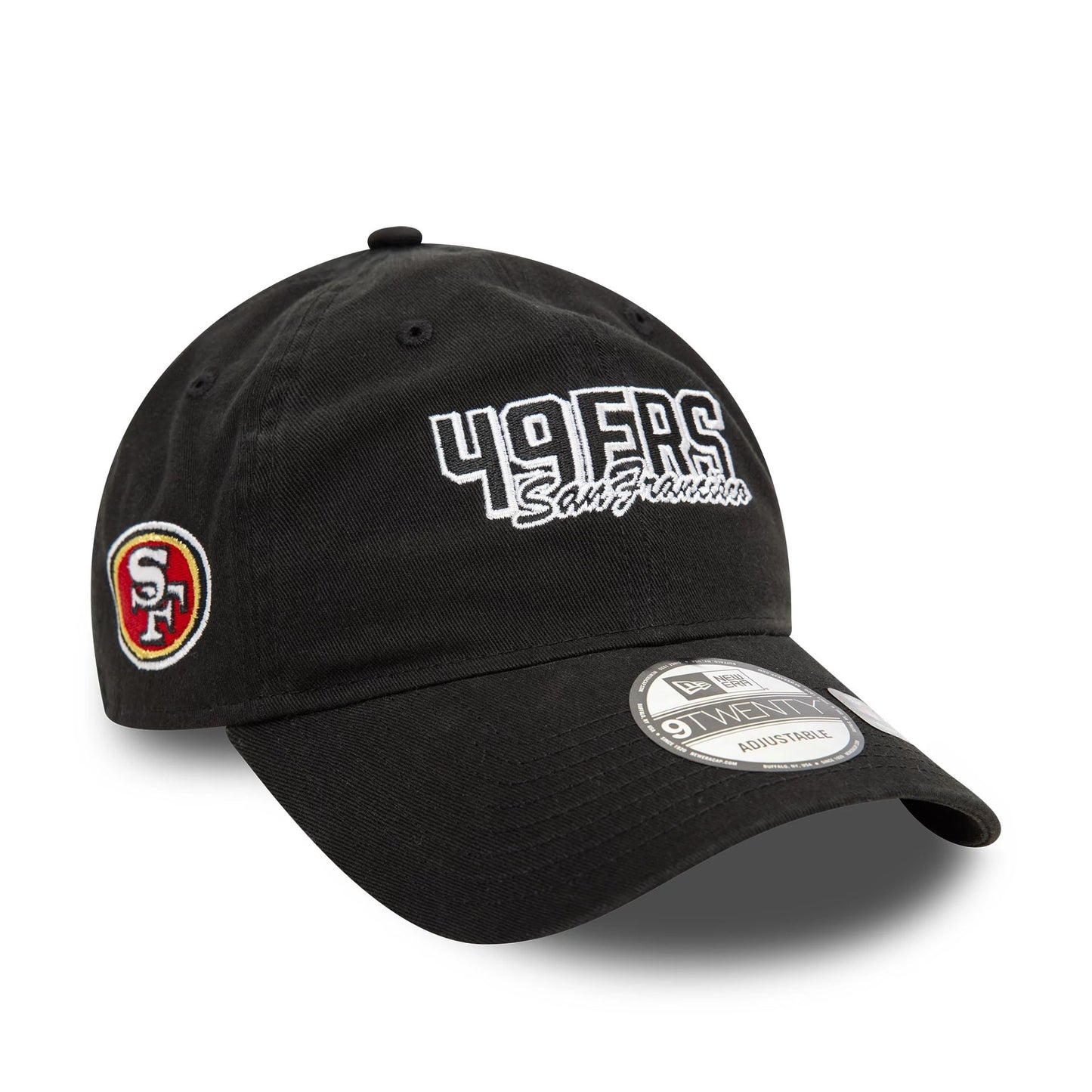 This is a San Francisco 49ers NFL Script Black 9TWENTY Adjustable Cap 1