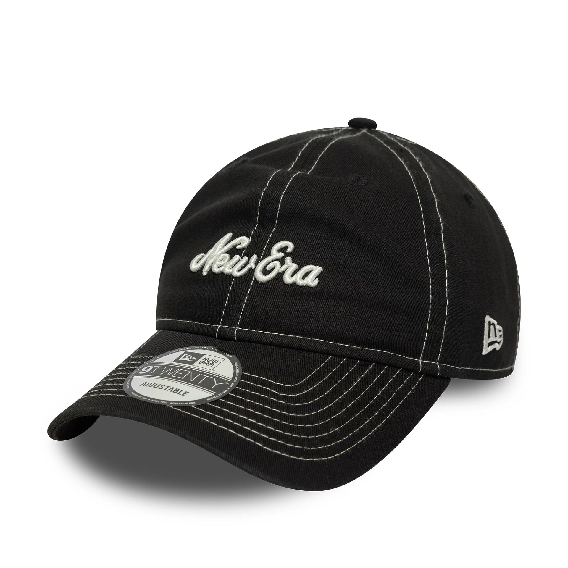 This is a New Era Contrast Stitch Black 9TWENTY Adjustable Cap 1