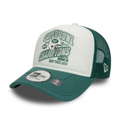 This is a New York Jets Super Bowl Green 9FORTY A-Frame Trucker Adjustable Cap 1