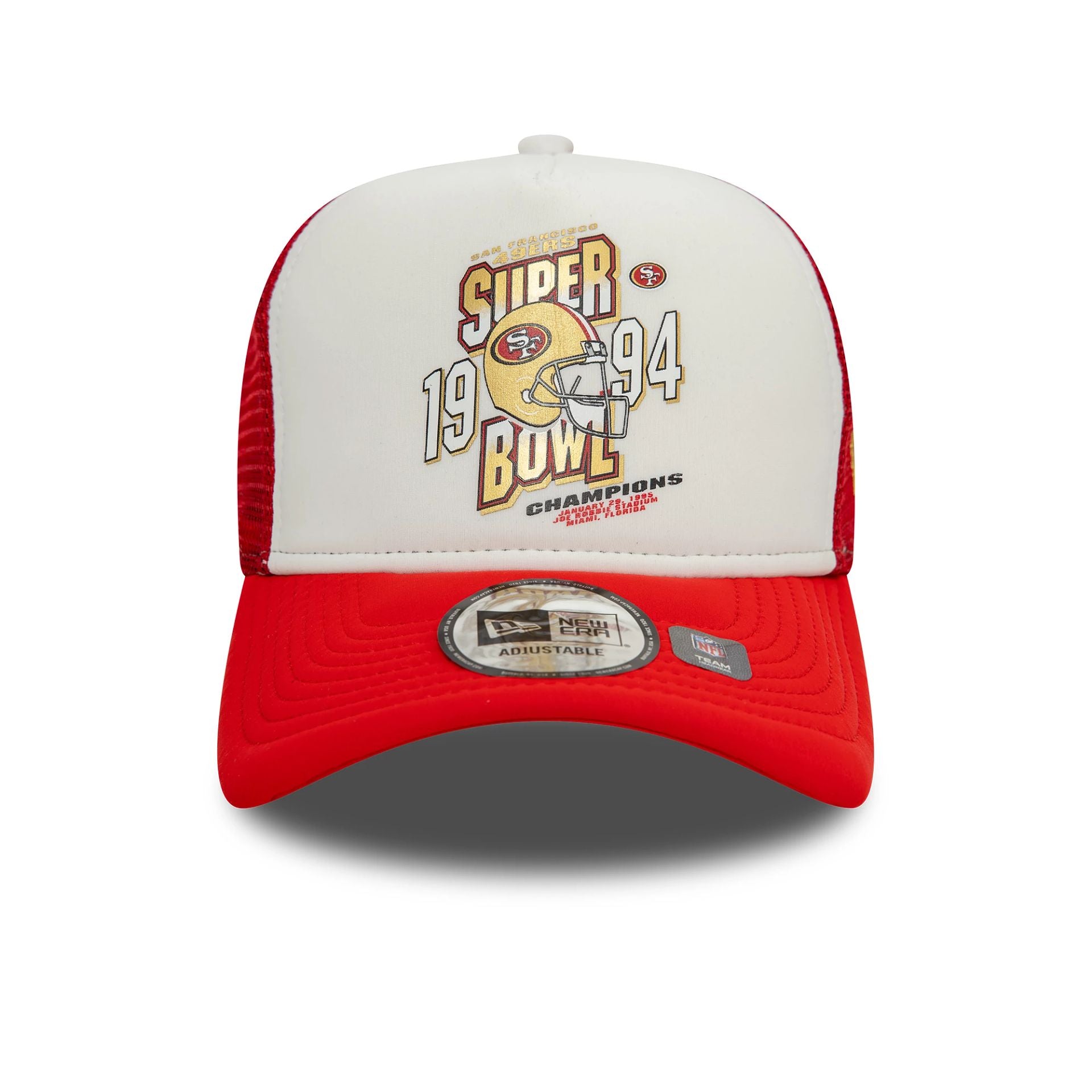 This is a San Francisco 49ers Super Bowl Red 9FORTY A-Frame Trucker Adjustable Cap 2