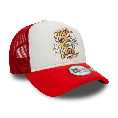 This is a San Francisco 49ers Super Bowl Red 9FORTY A-Frame Trucker Adjustable Cap 3