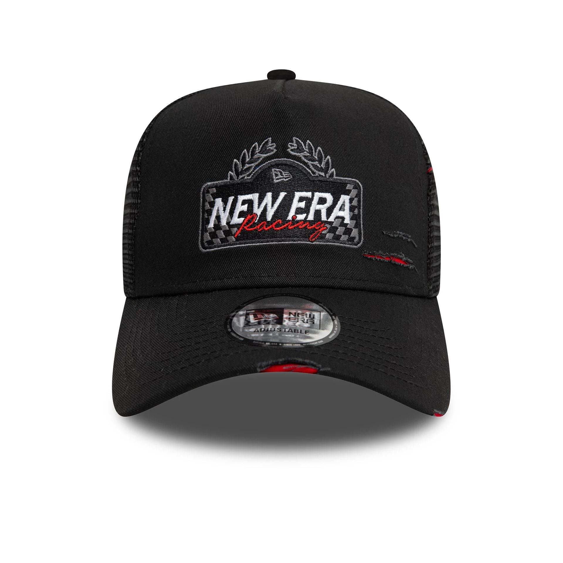 This is a New Era Motorsport Black 9FORTY A-Frame Trucker Adjustable Cap 2