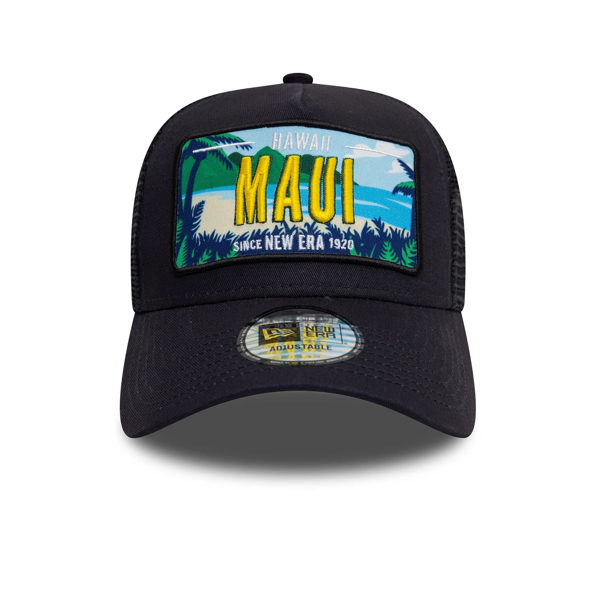 This is a New Era License Plate Navy 9FORTY A-Frame Trucker Adjustable Cap 2