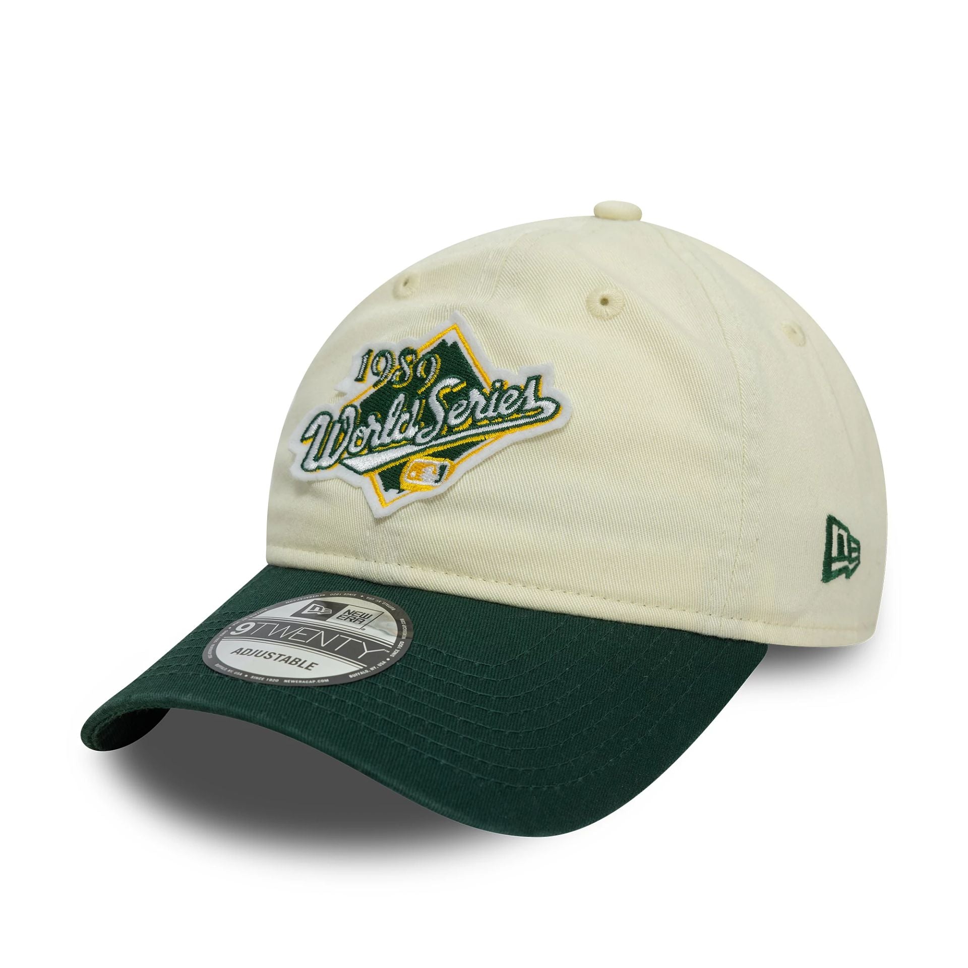 This is a Oakland Athletics World Series Patch Cream 9TWENTY Adjustable Cap 1