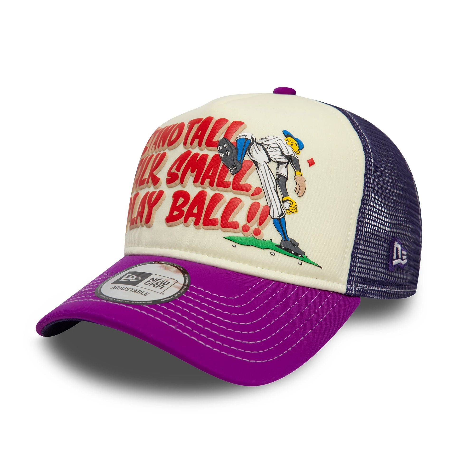 This is a New Era Graphic Purple 9FORTY A-Frame Trucker Adjustable Cap 1