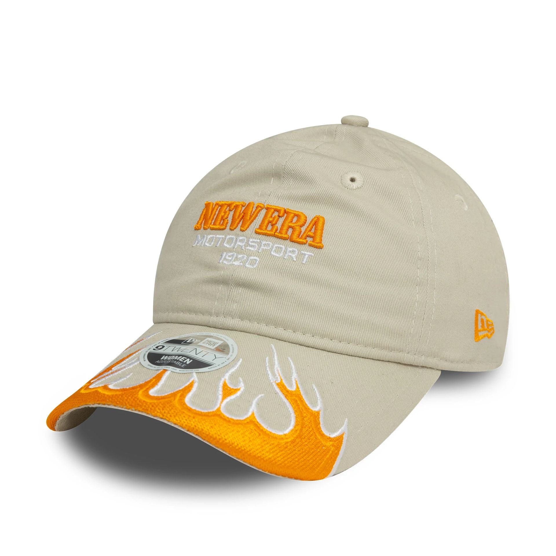 This is a Womens New Era Flame Visor Cream 9TWENTY Adjustable Cap 1