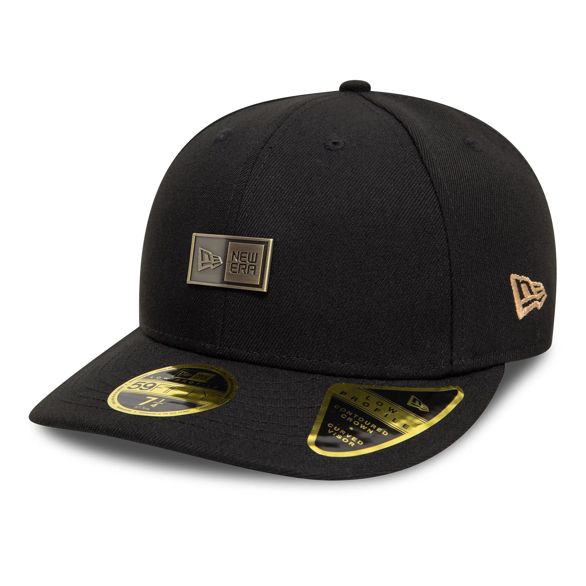 This is a New Era Metal Badge Black Low Profile 59FIFTY Fitted Cap 1