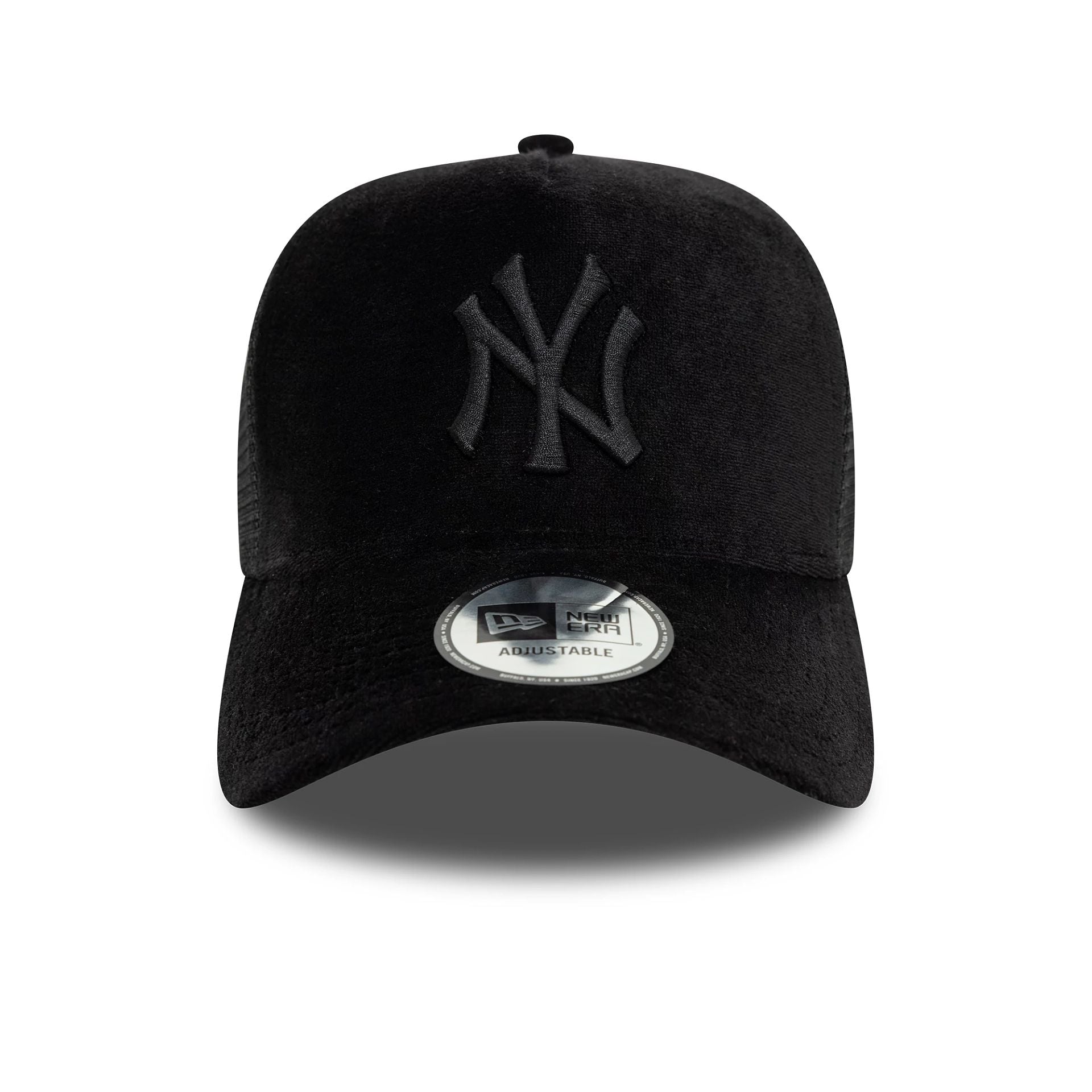 This is a New York Yankees Womens Velour Black 9FORTY A-Frame Trucker Adjustable Cap 2